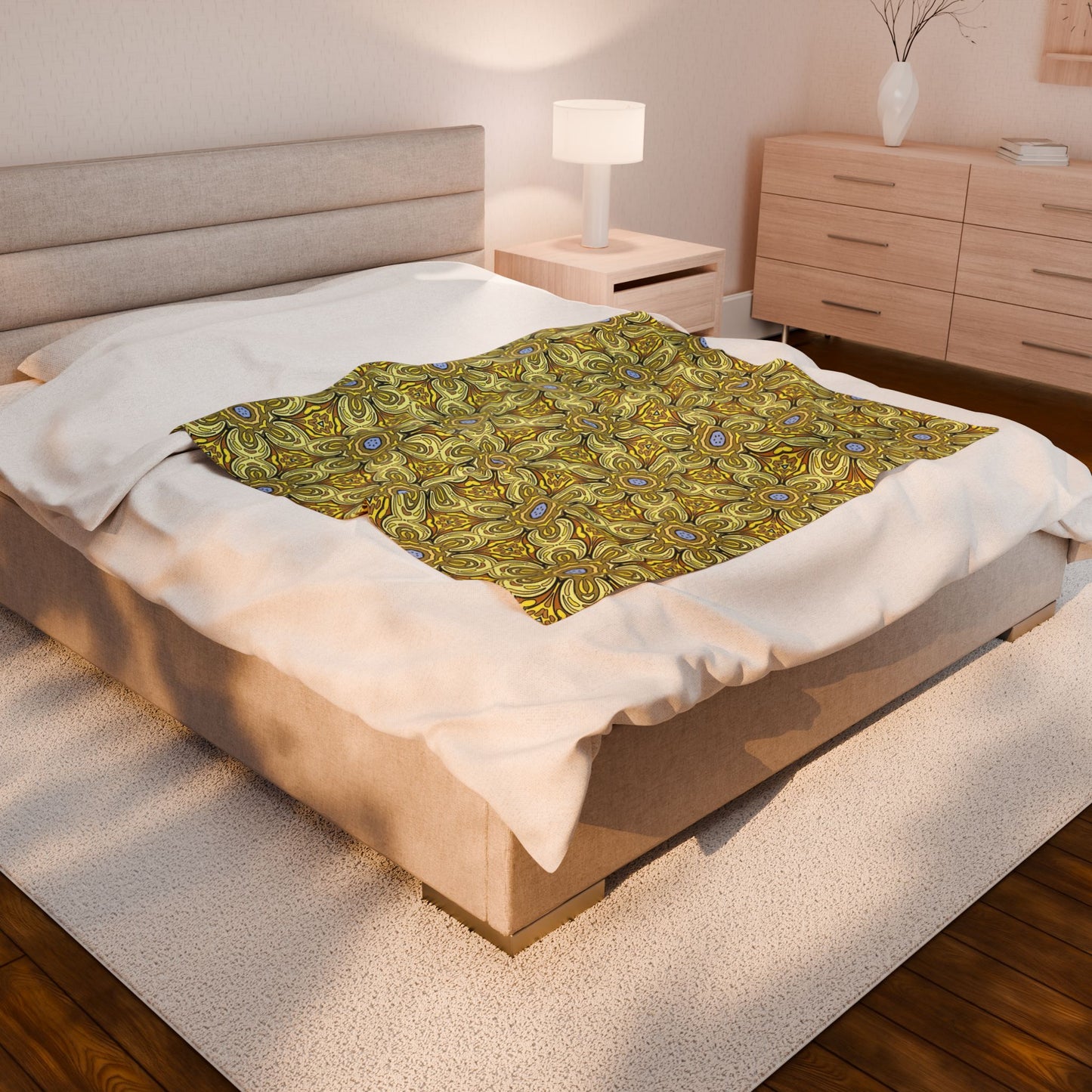 Retro Yellow Flowers Velveteen Blanket – Soft Geometric Floral Throw for Living Room & Bedroom
