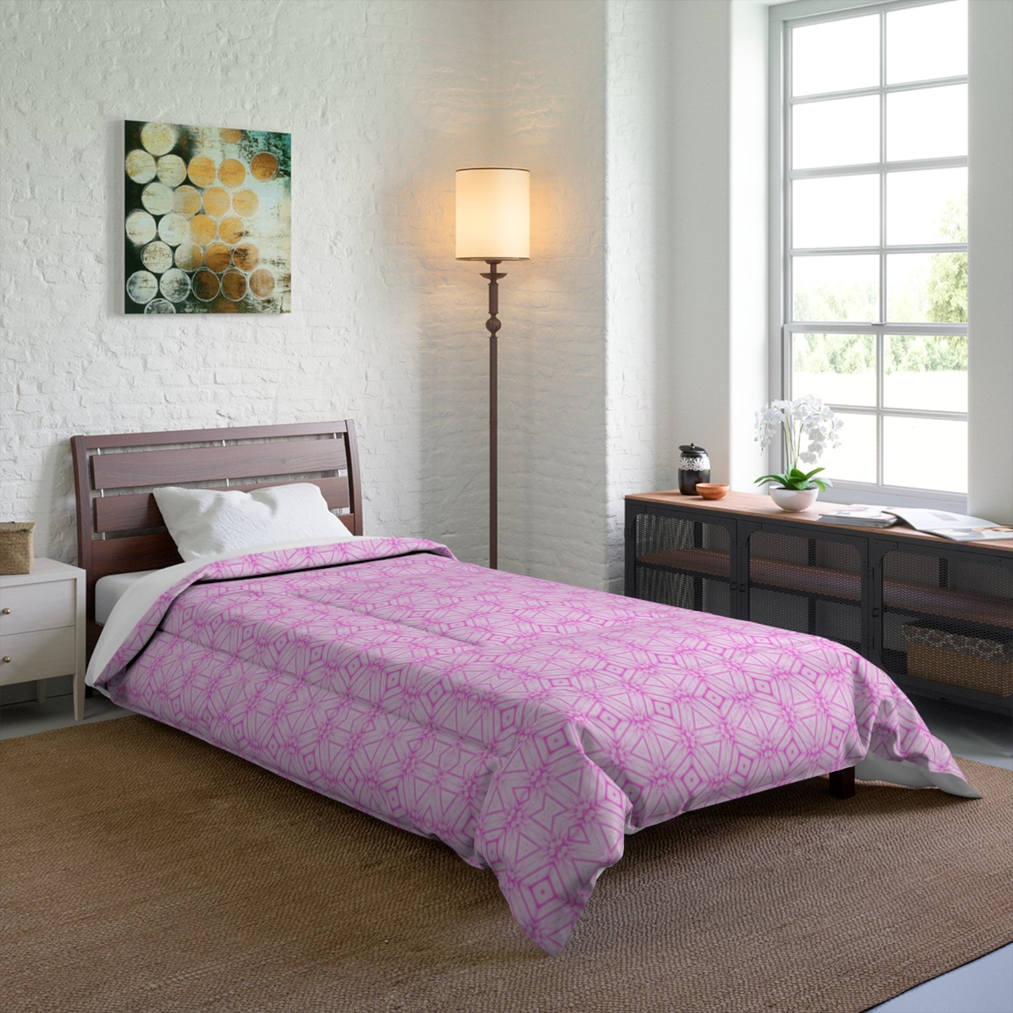 Cherry Blossom Patchwork Comforter - Queen Sakura Floral Bedding, Japanese Cherry Blossom Design