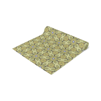 Retro Yellow Flowers Table Runner – Geometric Floral Dining Room & Kitchen Decor