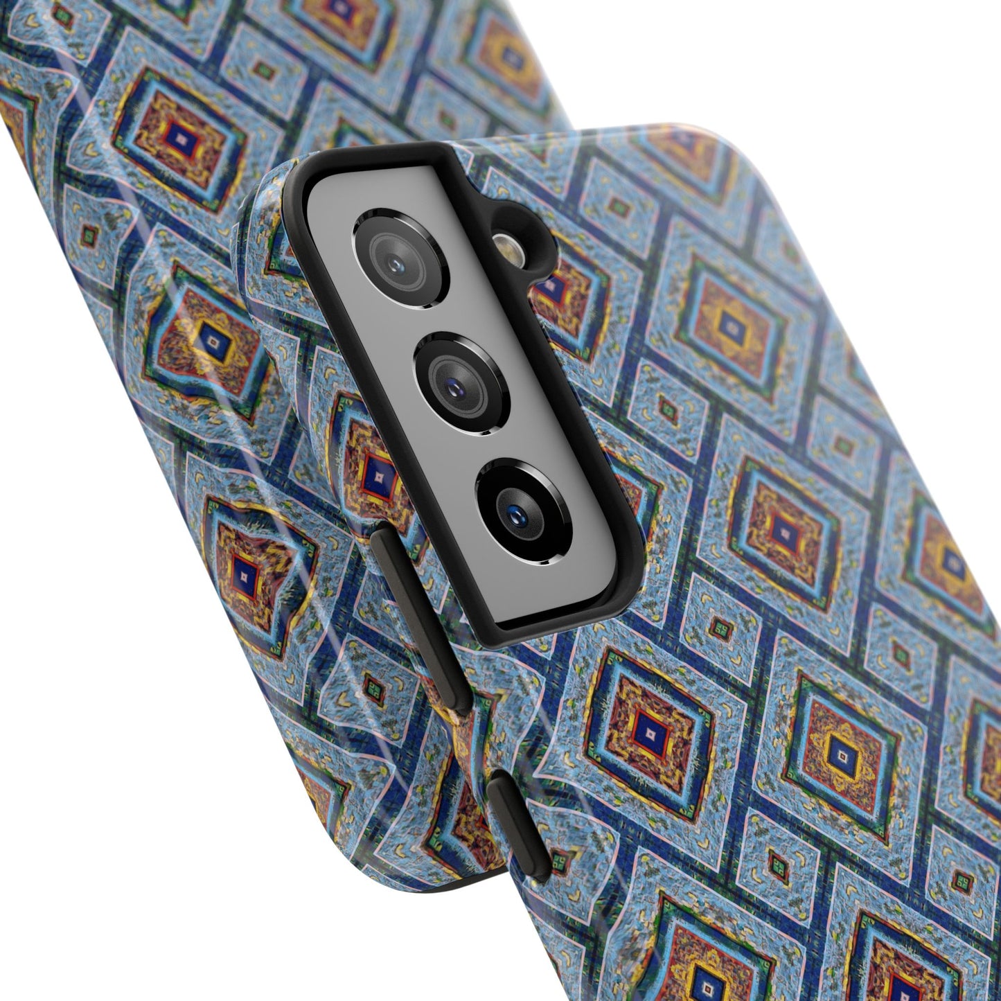 Blue Fusion Tiling Tough Case – Blue Geometric Phone Case, Modern Diamond Pattern Cover, Abstract Tile Design