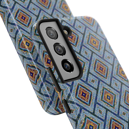 Blue Fusion Tiling Tough Case – Blue Geometric Phone Case, Modern Diamond Pattern Cover, Abstract Tile Design