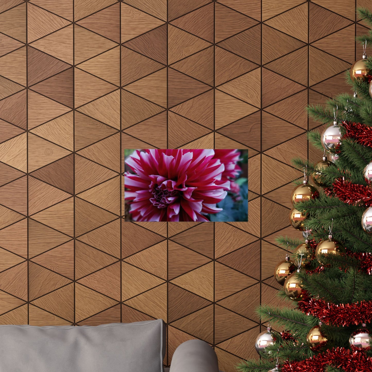 Red and White Dahlia Wall Poster – Botanical Floral Art Print, Cottagecore Summer Bloom Decor
