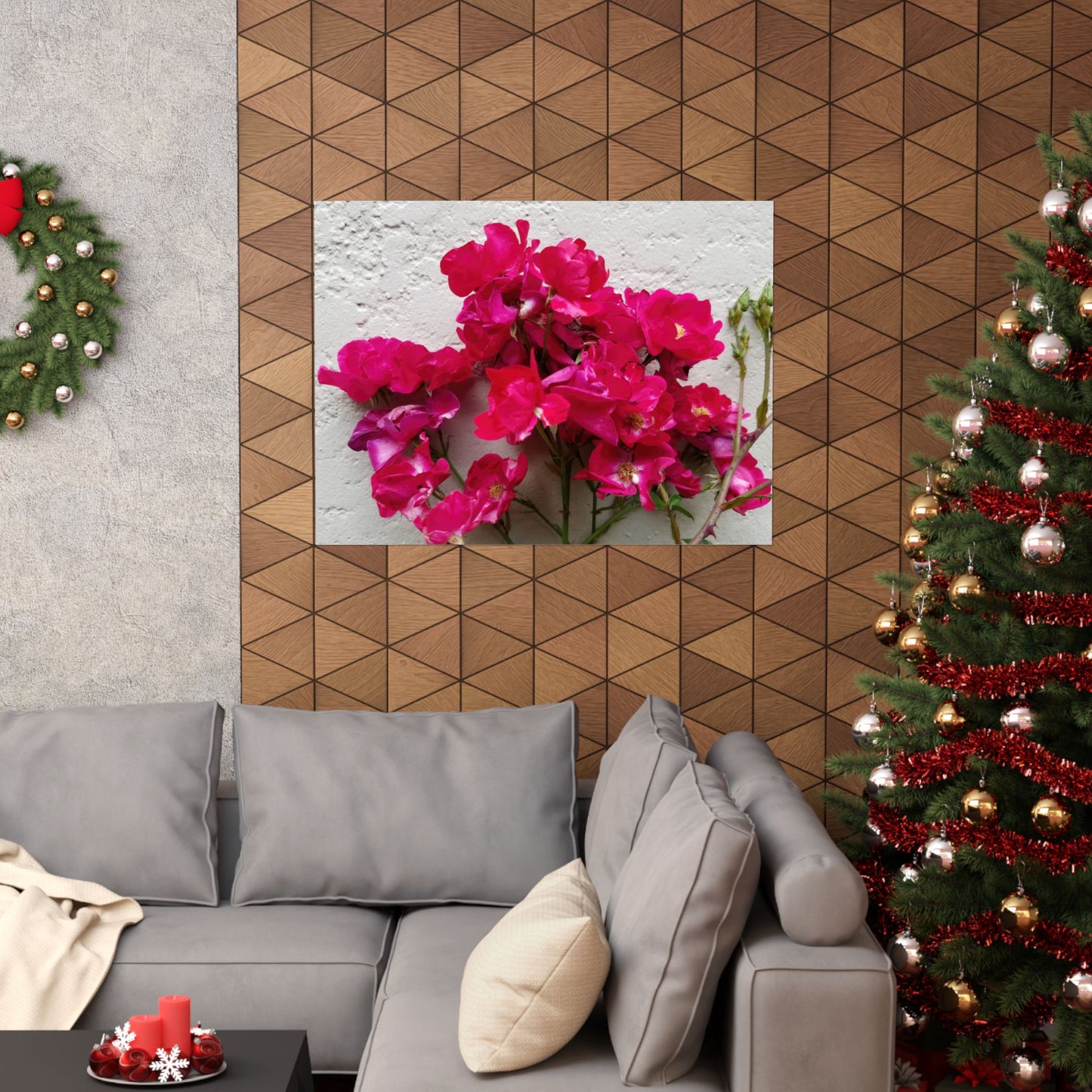 Bougainvillea Against White Stucco Wall Poster – Vibrant Floral Photography Wall Art