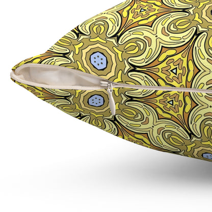 Retro Yellow Flowers Decorative Square Pillow – Geometric Floral Accent Pillow for Modern Decor