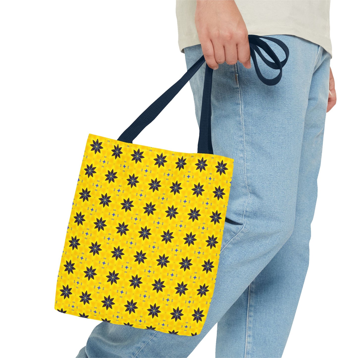 Navy Blue Flowers Tote Bag – Bold Floral Canvas Tote for Boho Chic Style
