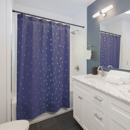 Blue Starfall Shower Curtain – Celestial Night Sky Bathroom Decor, Blue Star Galaxy-Inspired Curtain