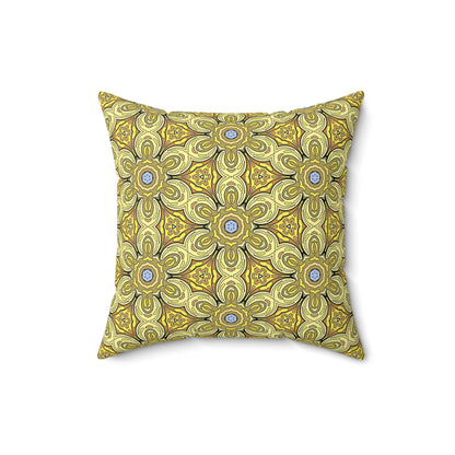 Retro Yellow Flowers Decorative Square Pillow – Geometric Floral Accent Pillow for Modern Decor