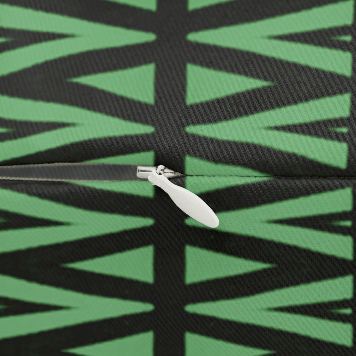 Black and Green Tribal Triangle Lumbar Pillow – Boho Geometric Accent Cushion for Fall or Housewarming Decor