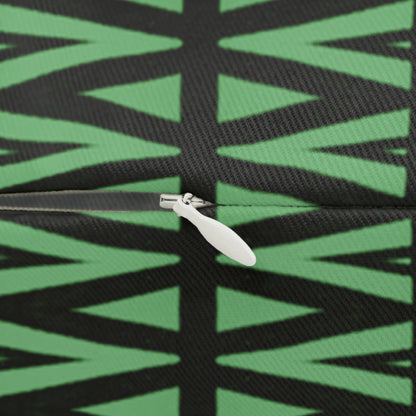 Black and Green Tribal Triangle Lumbar Pillow – Boho Geometric Accent Cushion for Fall or Housewarming Decor