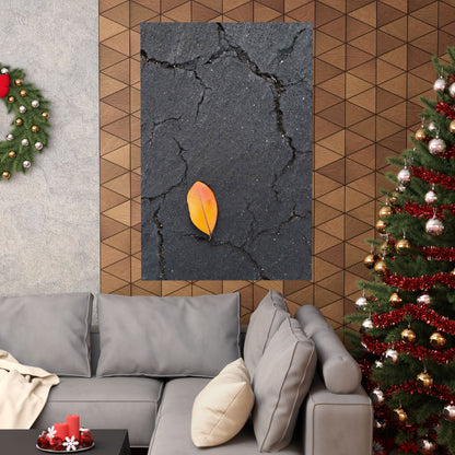 Orange Leaf Against Black Concrete Poster – Minimalist Nature Photography Wall Art