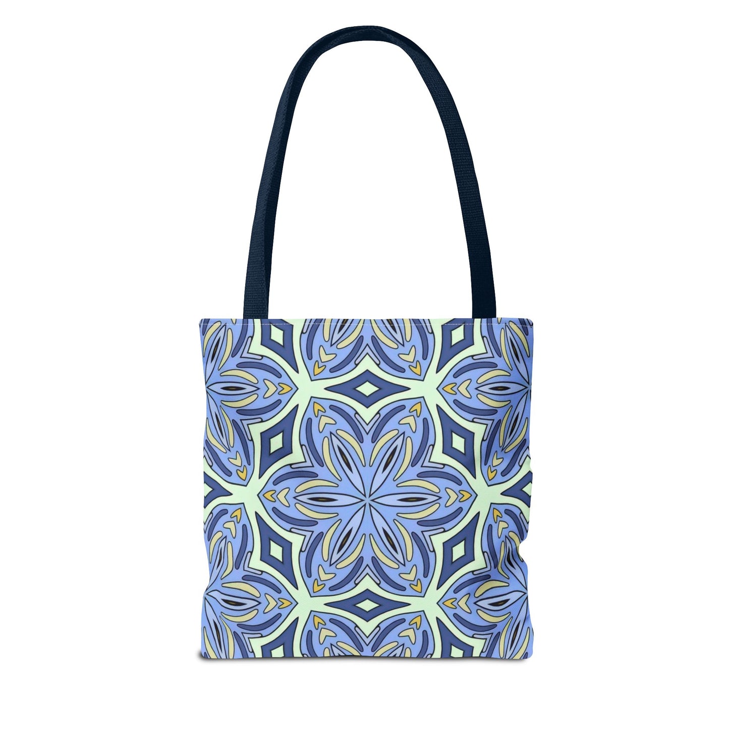Pale Cornflower Blue and Yellow Tote Bag – Geometric Floral Pattern Reusable Shopping Bag for Everyday Use