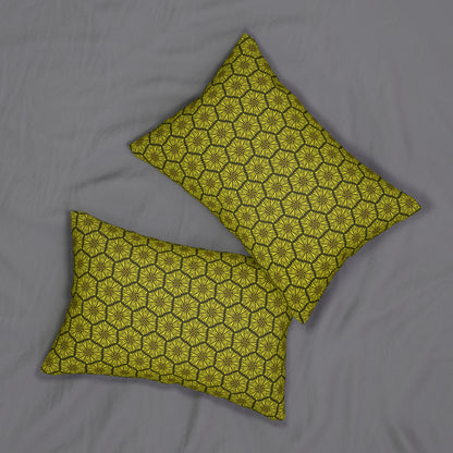 Golden Honeycomb Sunflower Lumbar Pillow – Hexagon Tile Pattern Cushion for Modern Boho or Earth Tone Decor