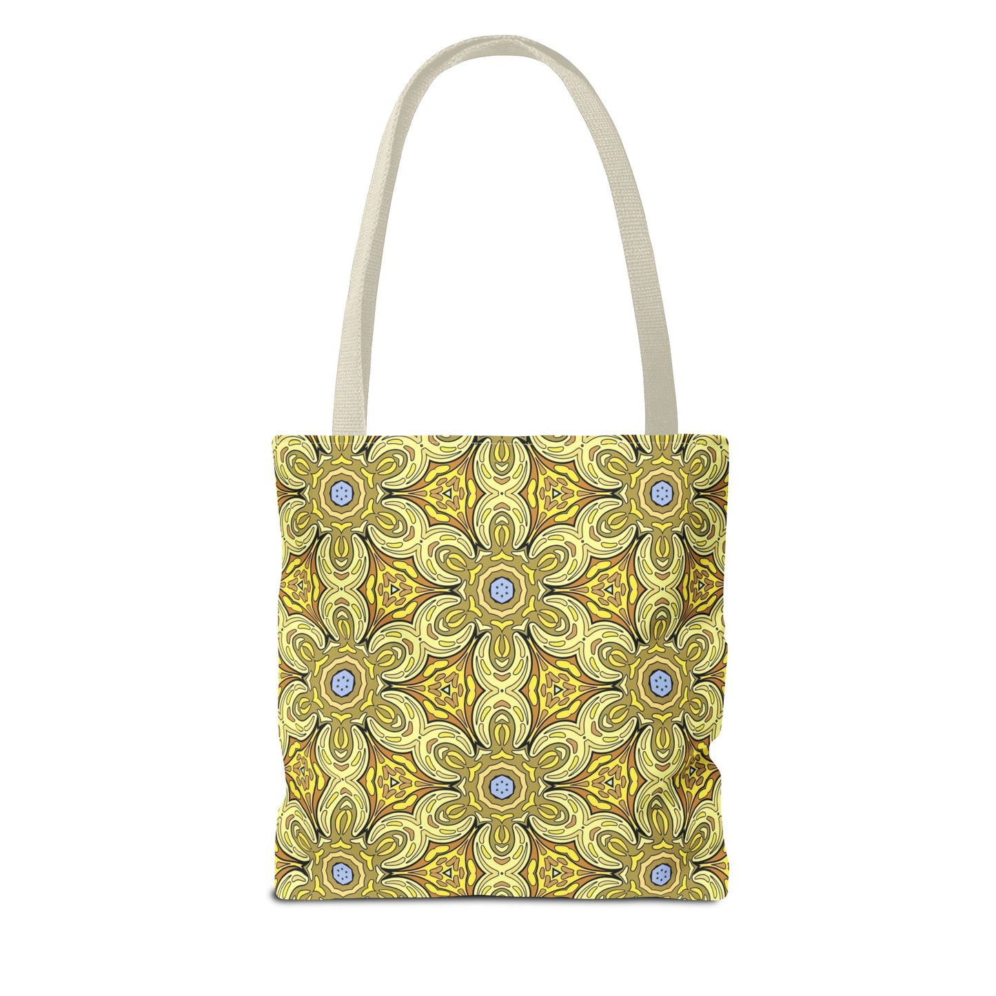 Retro Yellow Flowers Tote Bag – Geometric Floral Pattern Reusable Shopping Bag