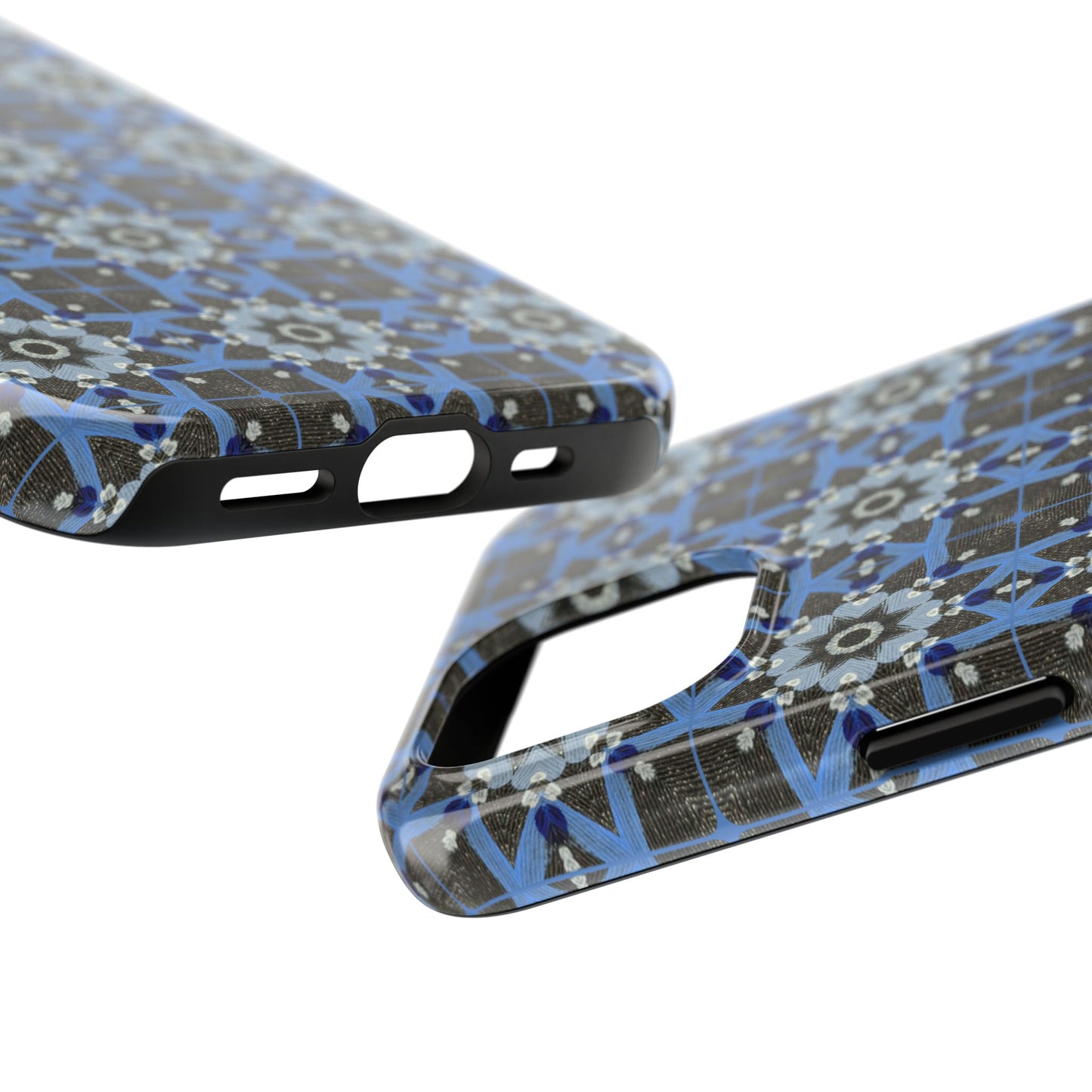 Blue Quilt Pattern Phone Case – Geometric Floral Protective Cover for iPhone & Android Models