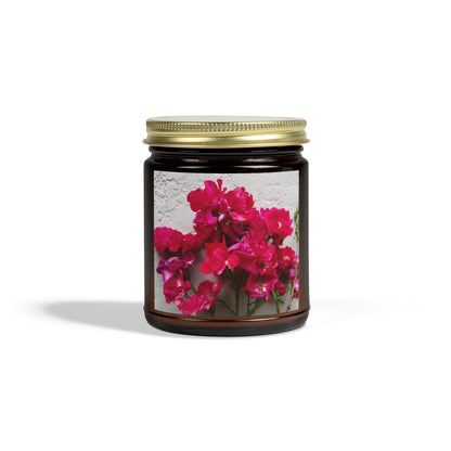 Bougainvillea Against White Stucco Wall Jar Candle – Mediterranean Floral Photo Candle for Elegant Home Decor