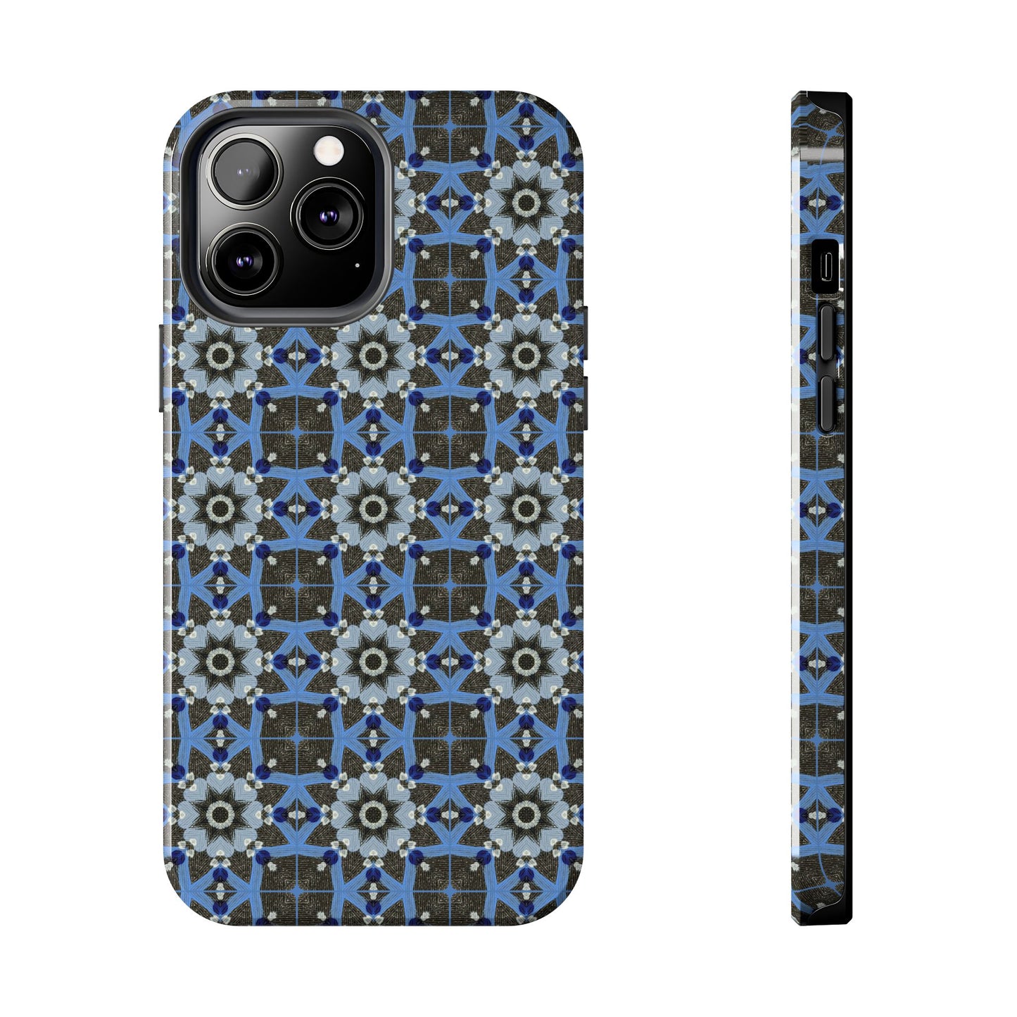 Blue Quilt Pattern Phone Case – Geometric Floral Protective Cover for iPhone & Android Models