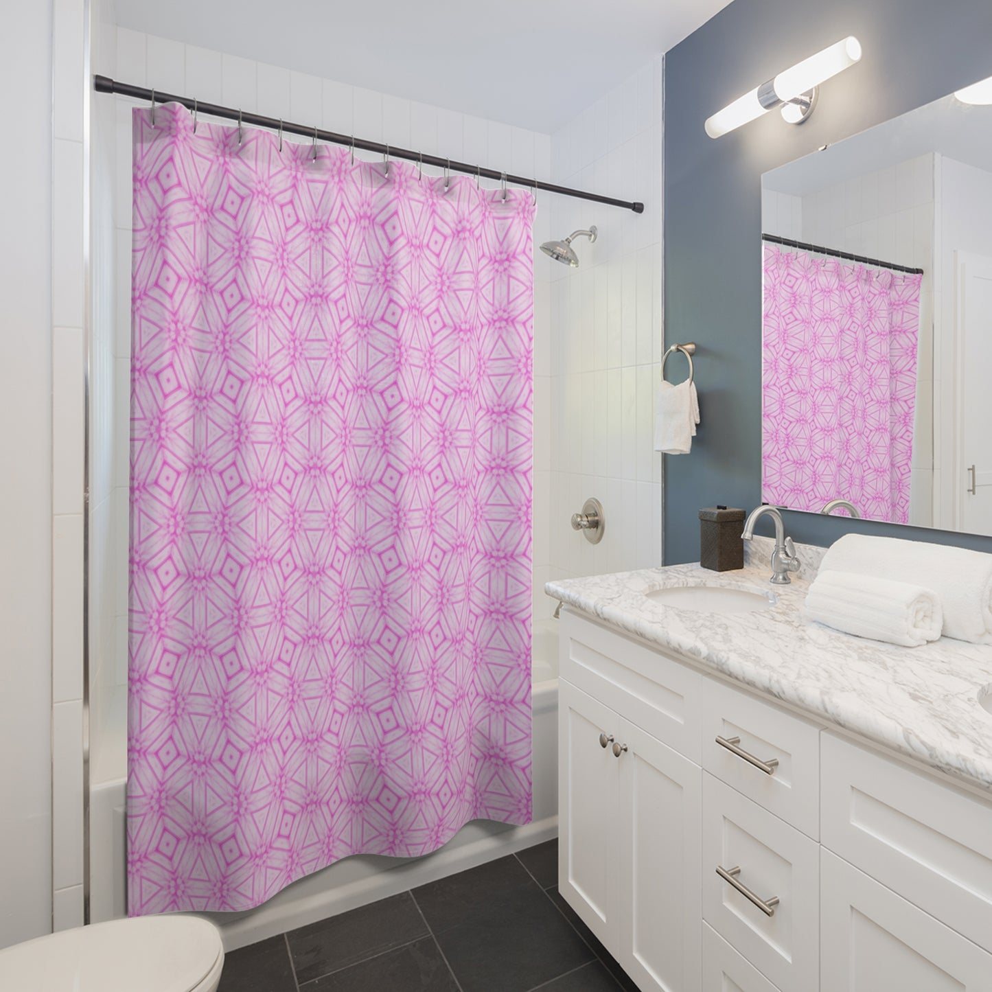 Cherry Blossom Patchwork Shower Curtain – Sakura Floral Bathroom Decor, Japanese Cherry Blossom Design