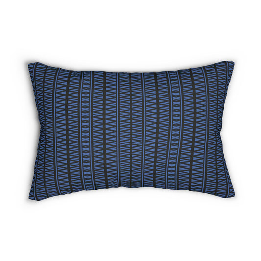 Black and Blue Tribal Triangle Lumbar Pillow – Bold Geometric Accent Pillow for Modern or Boho Home Decor