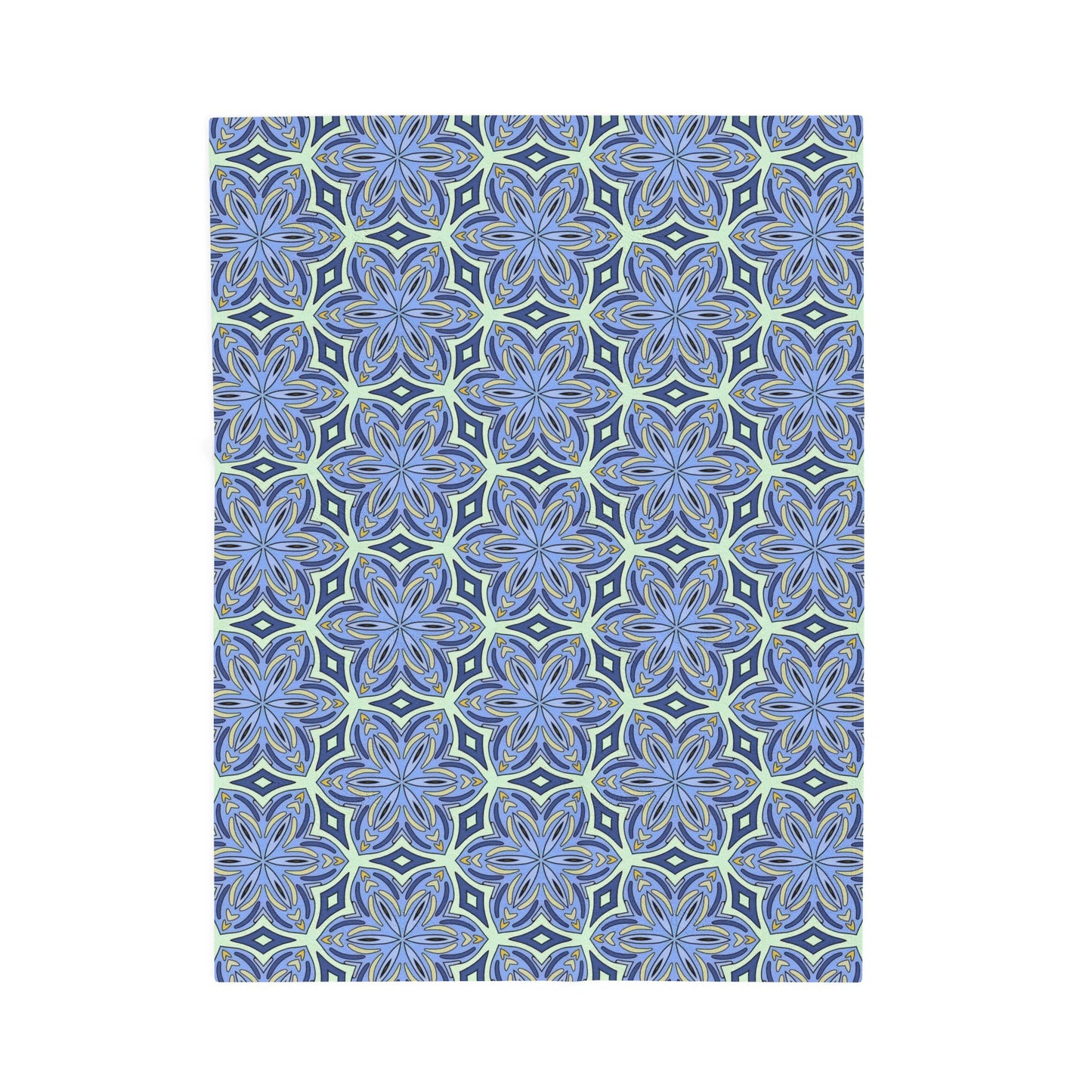 Pale Cornflower Blue and Yellow Velveteen Plush Blanket – Soft Geometric Floral Throw for Home Decor