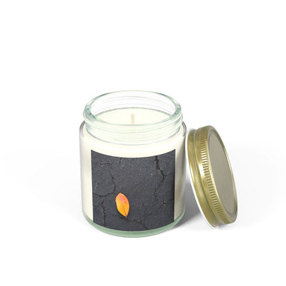 Orange Leaf on Black Concrete Jar Candle – Minimalist Autumn Decor with Urban Nature-Inspired Photography and Moody Fall Aesthetic