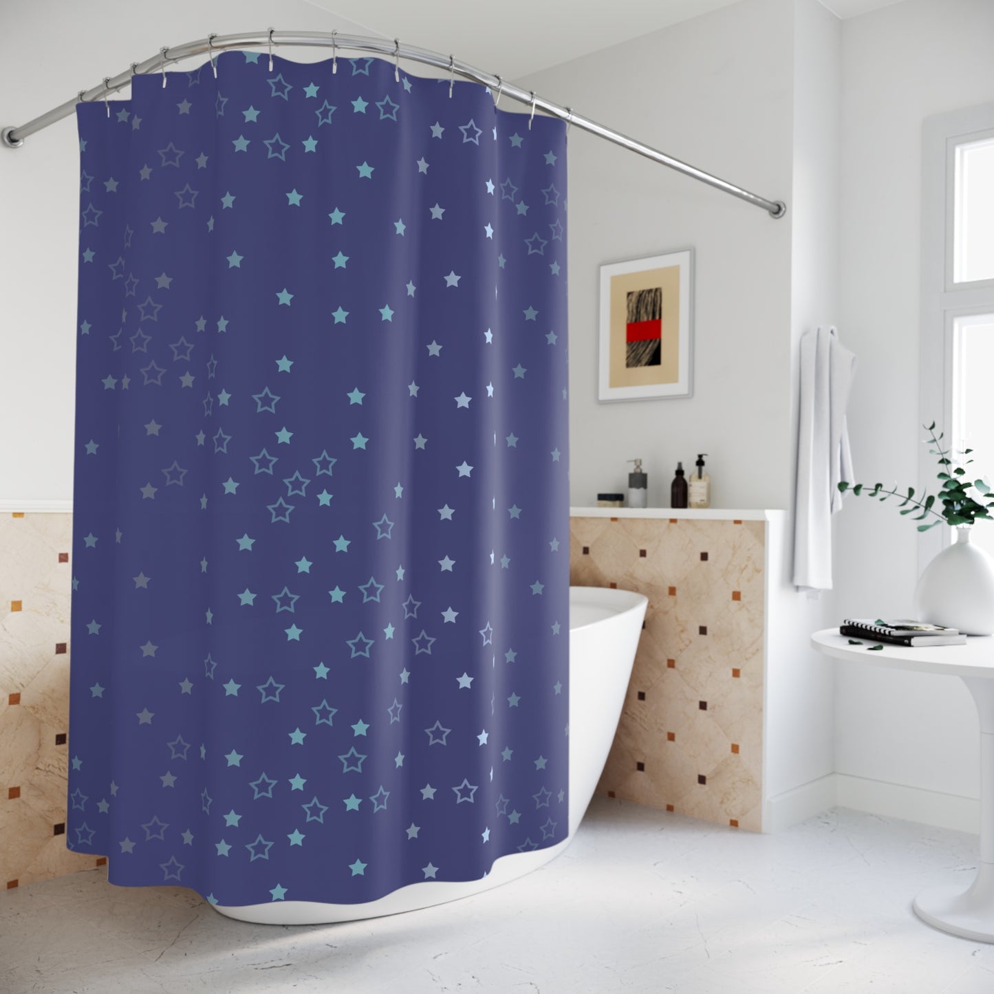 Blue Starfall Shower Curtain – Celestial Night Sky Bathroom Decor, Blue Star Galaxy-Inspired Curtain
