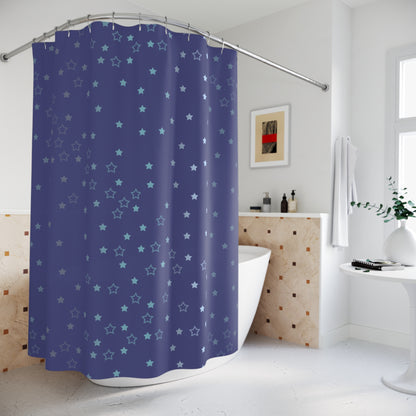 Blue Starfall Shower Curtain – Celestial Night Sky Bathroom Decor, Blue Star Galaxy-Inspired Curtain