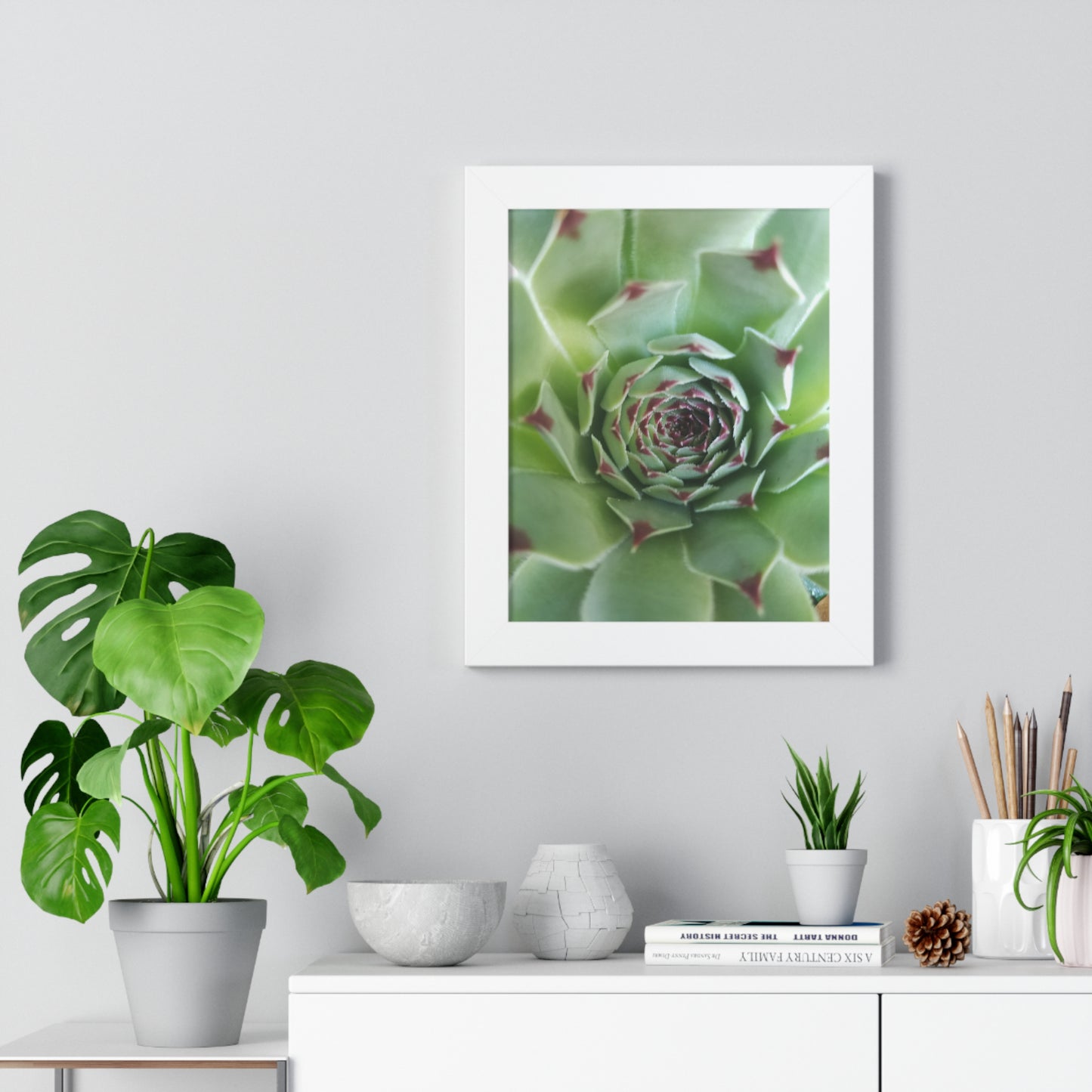 Pale Green Spiky Succulent Framed Print – Minimalist Botanical Wall Art for Desert-Inspired Interiors