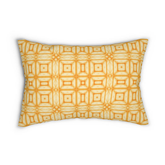 Yellow Tie-Dye Grid Lumbar Pillow – Warm Boho Decorative Cushion for Cozy, Modern, or Eclectic Home Decor