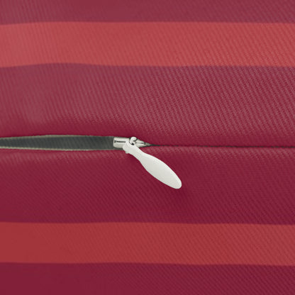 Red Striped Lumbar Pillow – Warm Burgundy and Dot Pattern Cushion for Modern or Retro Home Decor