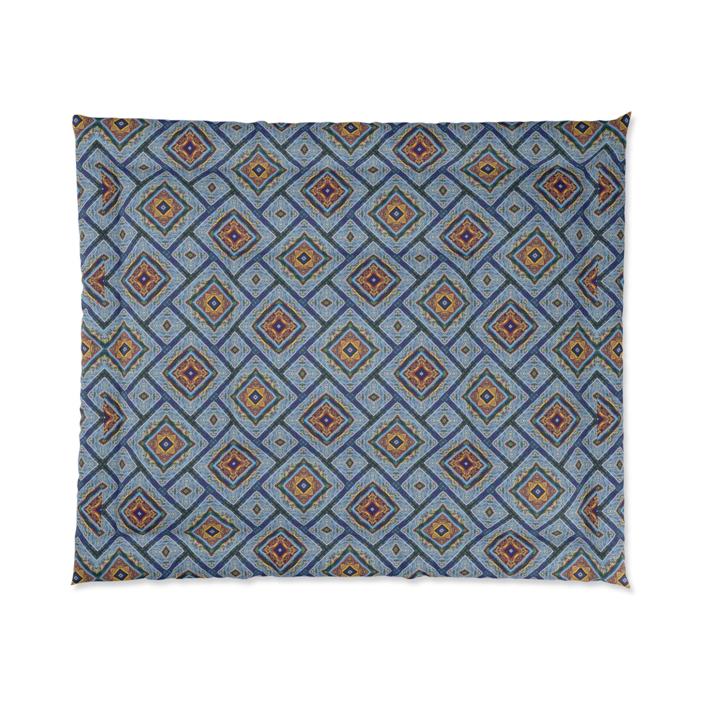 Blue Fusion Tiling Comforter – Blue Geometric Bedding, Modern Tile Pattern, Diamond Design Comforter for Bedroom