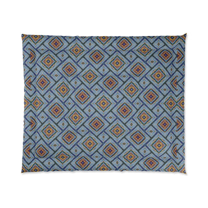 Blue Fusion Tiling Comforter – Blue Geometric Bedding, Modern Tile Pattern, Diamond Design Comforter for Bedroom