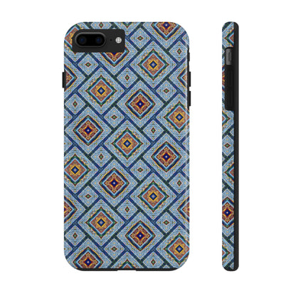 Blue Fusion Tiling Tough Case – Blue Geometric Phone Case, Modern Diamond Pattern Cover, Abstract Tile Design