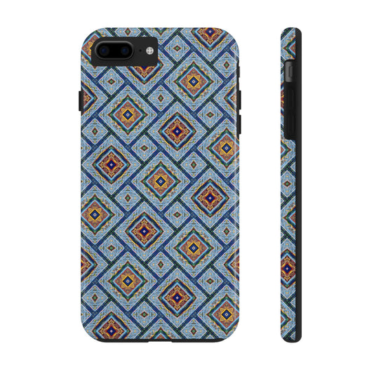 Blue Fusion Tiling Tough Case – Blue Geometric Phone Case, Modern Diamond Pattern Cover, Abstract Tile Design