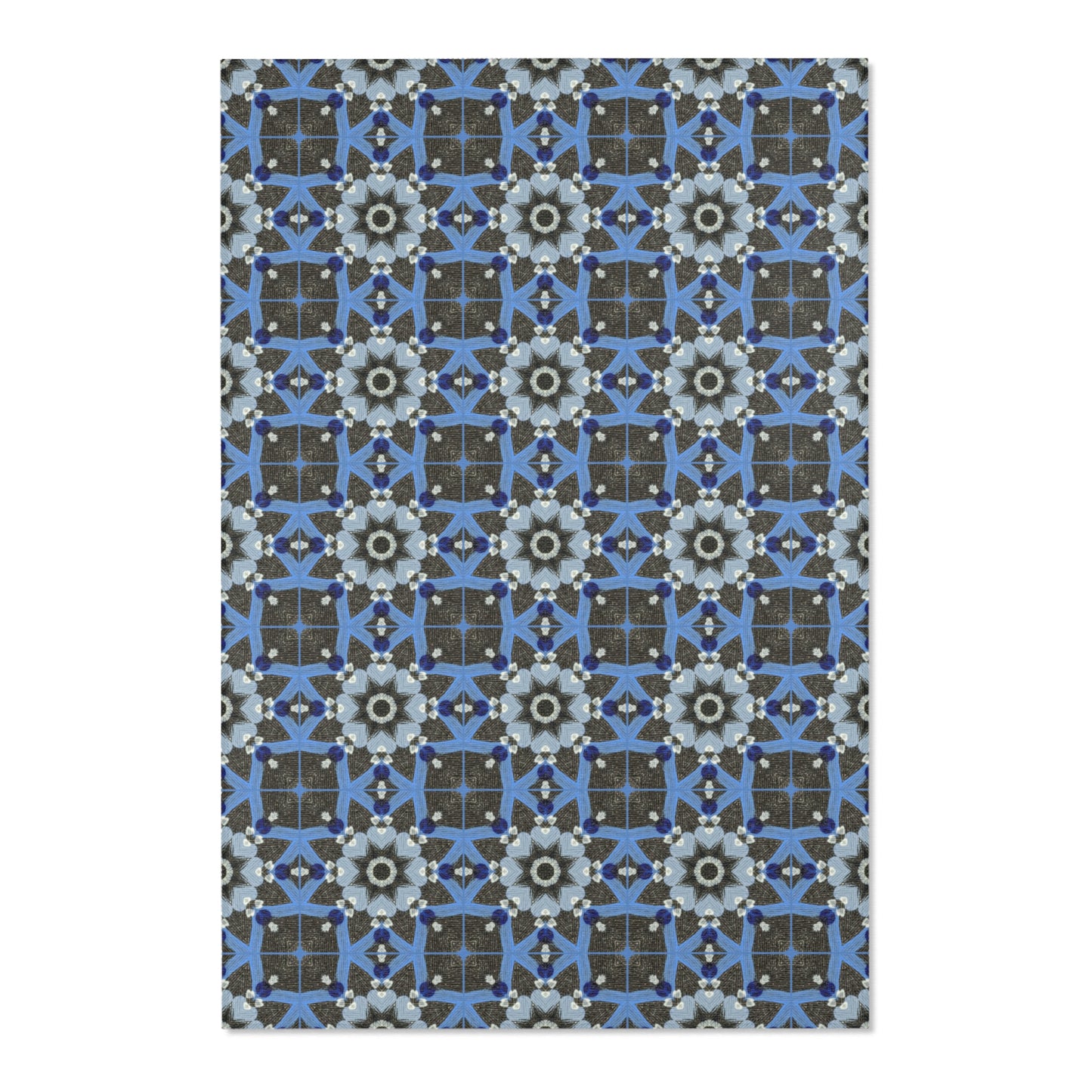 Blue Quilt Pattern Area Rug – Quilted Geometric Floor Mat, Patchwork Vintage Tile Living Room Accent