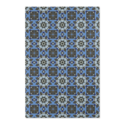 Blue Quilt Pattern Area Rug – Quilted Geometric Floor Mat, Patchwork Vintage Tile Living Room Accent