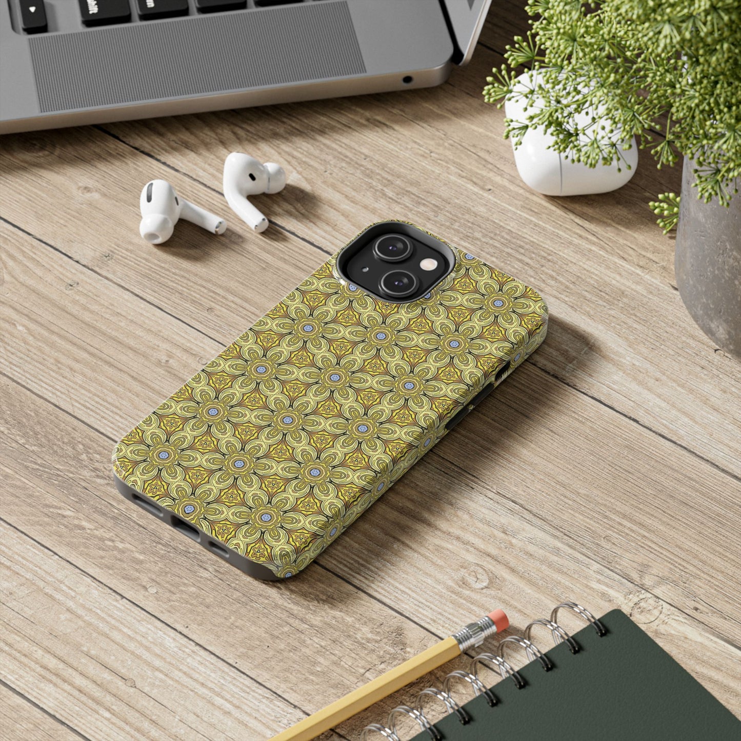 Retro Yellow Flowers Pattern Phone Case – Vibrant Geometric Floral Design for iPhone & Samsung
