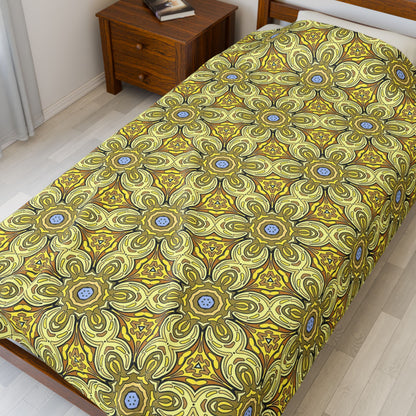 Retro Yellow Flowers Velveteen Blanket – Soft Geometric Floral Throw for Living Room & Bedroom