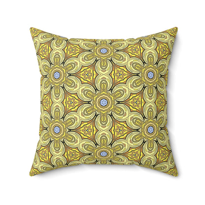 Retro Yellow Flowers Decorative Square Pillow – Geometric Floral Accent Pillow for Modern Decor