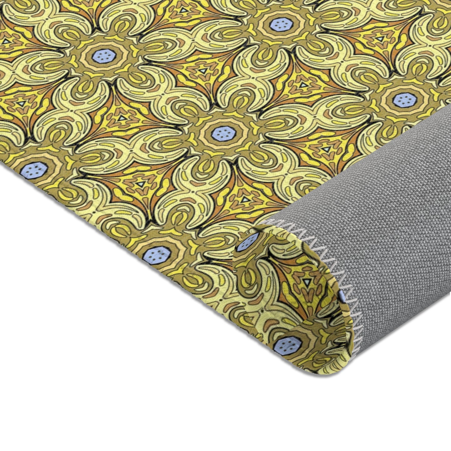 Retro Yellow Flowers Area Rug – Colorful Geometric Floral Rug for Modern Home Decor