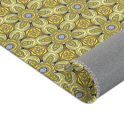 Retro Yellow Flowers Area Rug – Colorful Geometric Floral Rug for Modern Home Decor