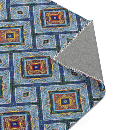 Blue Fusion Tiling Area Rug – Blue Geometric Home Decor, Modern Tile Pattern, Diamond Design Accent Rug