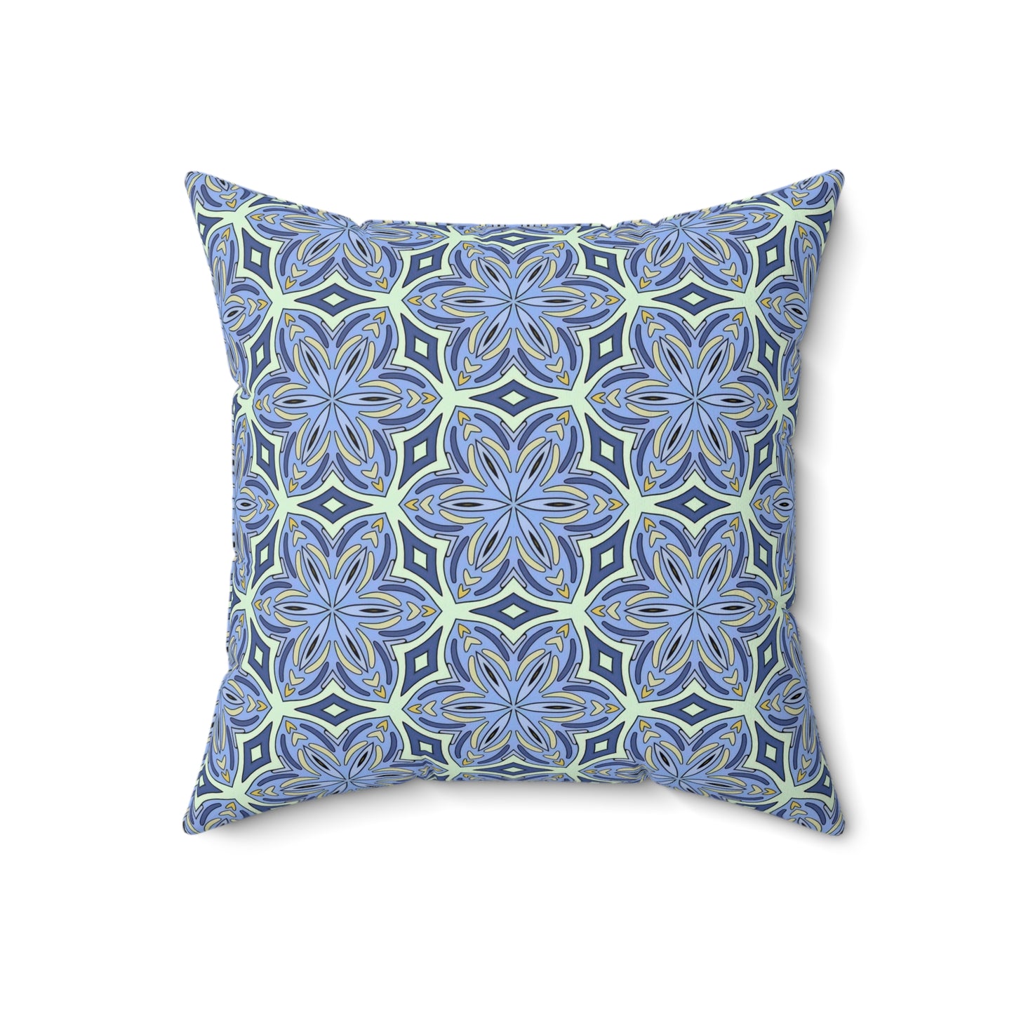 Pale Cornflower Blue and Yellow Decorative Square Pillow – Geometric Floral Throw Pillow