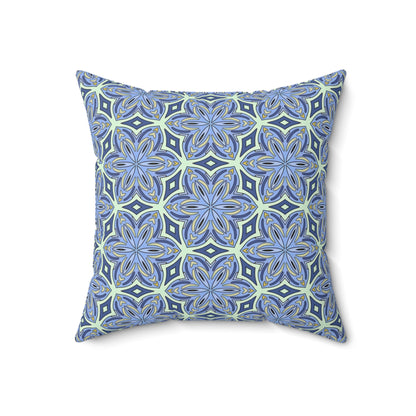 Pale Cornflower Blue and Yellow Decorative Square Pillow – Geometric Floral Throw Pillow