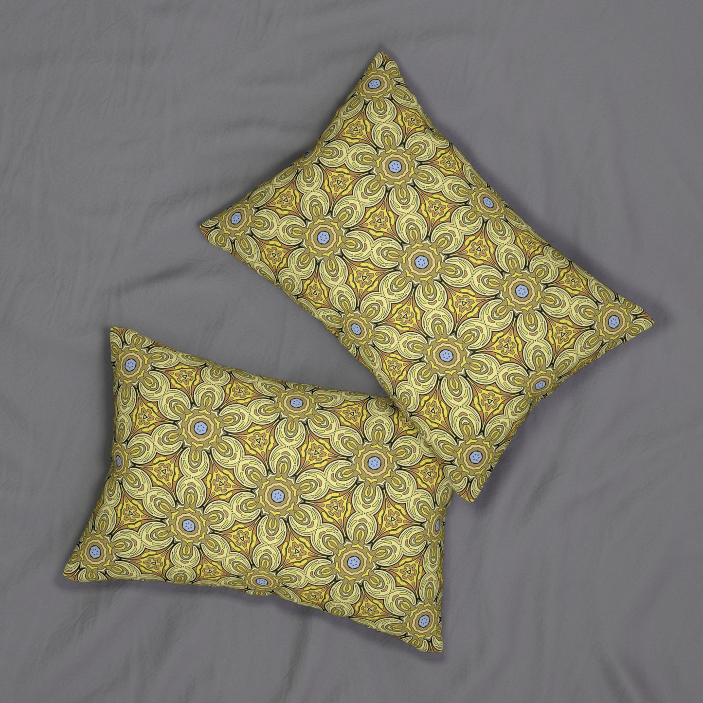 Retro Yellow Flowers Lumbar Pillow – Geometric Floral Decorative Pillow for Living Room or Bedroom