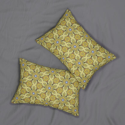 Retro Yellow Flowers Lumbar Pillow – Geometric Floral Decorative Pillow for Living Room or Bedroom