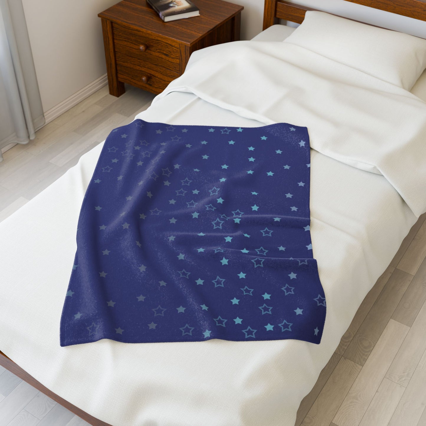Blue Starfall Velveteen Plush Blanket – Blue Star Throw, Celestial Night Sky Fleece Blanket, Galaxy-Inspired Cozy Decor