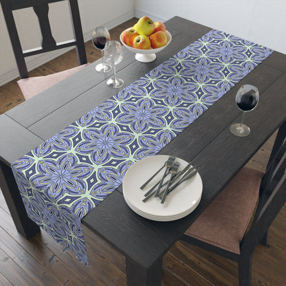Pale Cornflower Blue and Yellow Table Runner – Elegant Floral Dining Decor for Modern and Traditional Settings