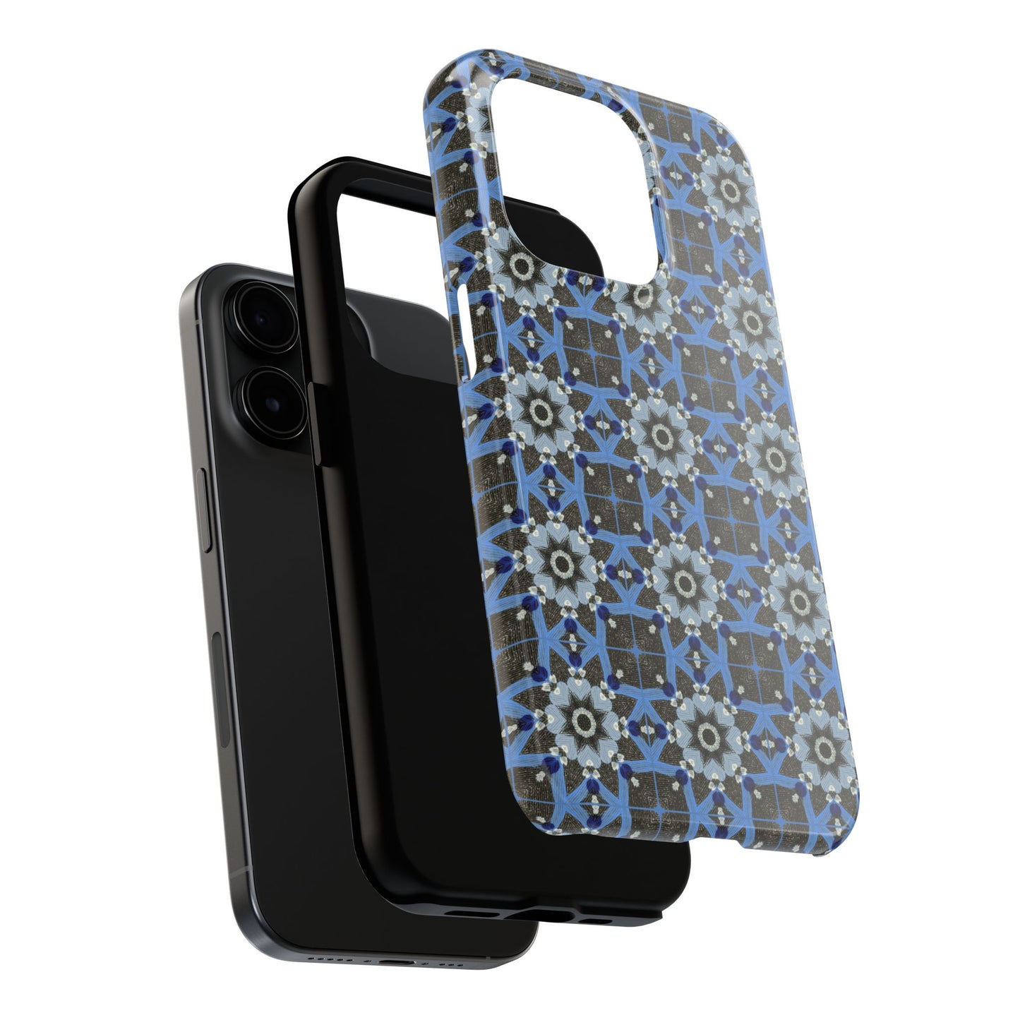 Blue Quilt Pattern Phone Case – Geometric Floral Protective Cover for iPhone & Android Models