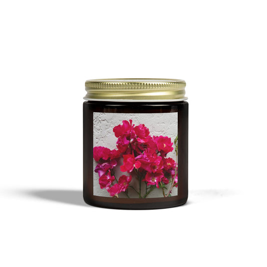 Bougainvillea Against White Stucco Wall Jar Candle – Mediterranean Floral Photo Candle for Elegant Home Decor