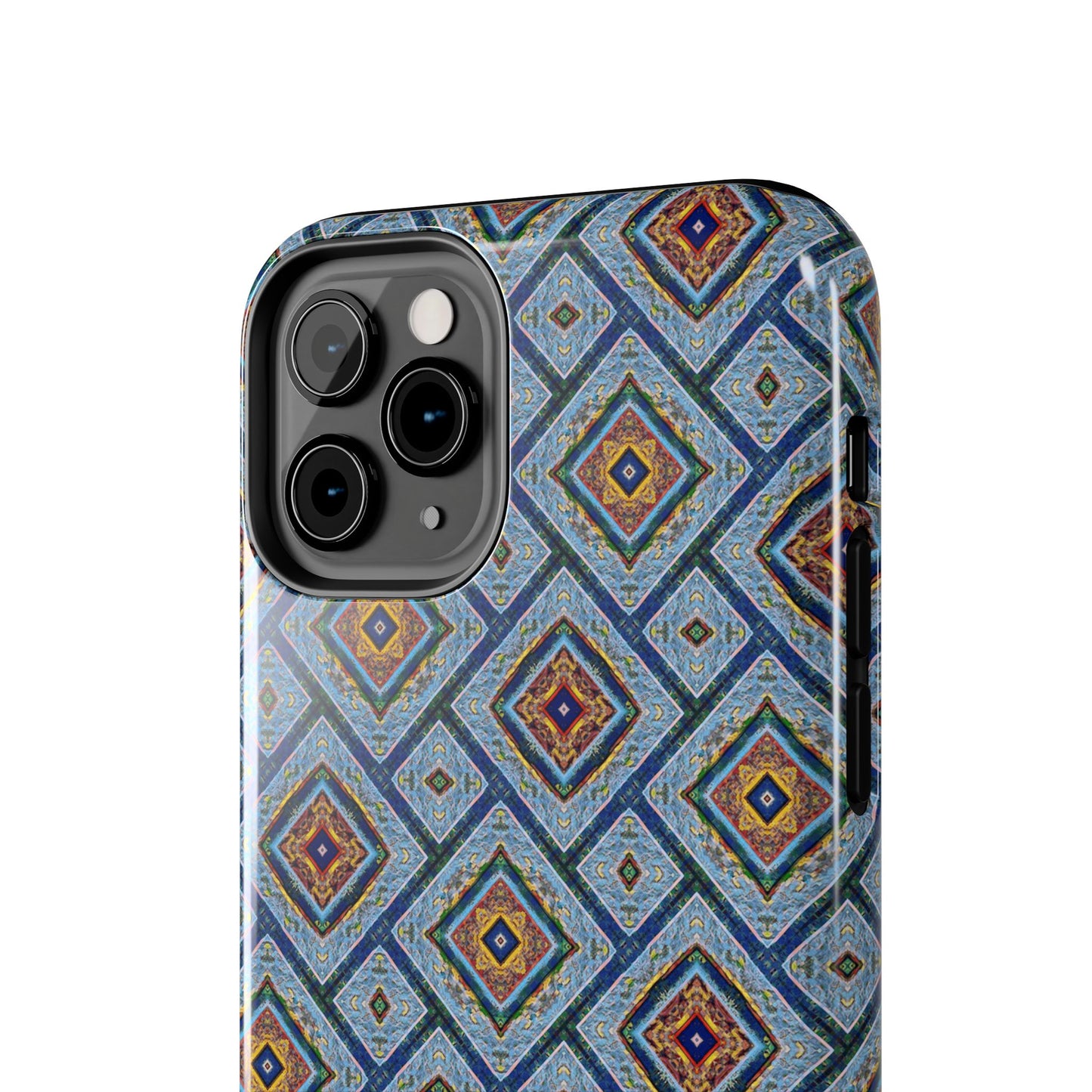 Blue Fusion Tiling Tough Case – Blue Geometric Phone Case, Modern Diamond Pattern Cover, Abstract Tile Design
